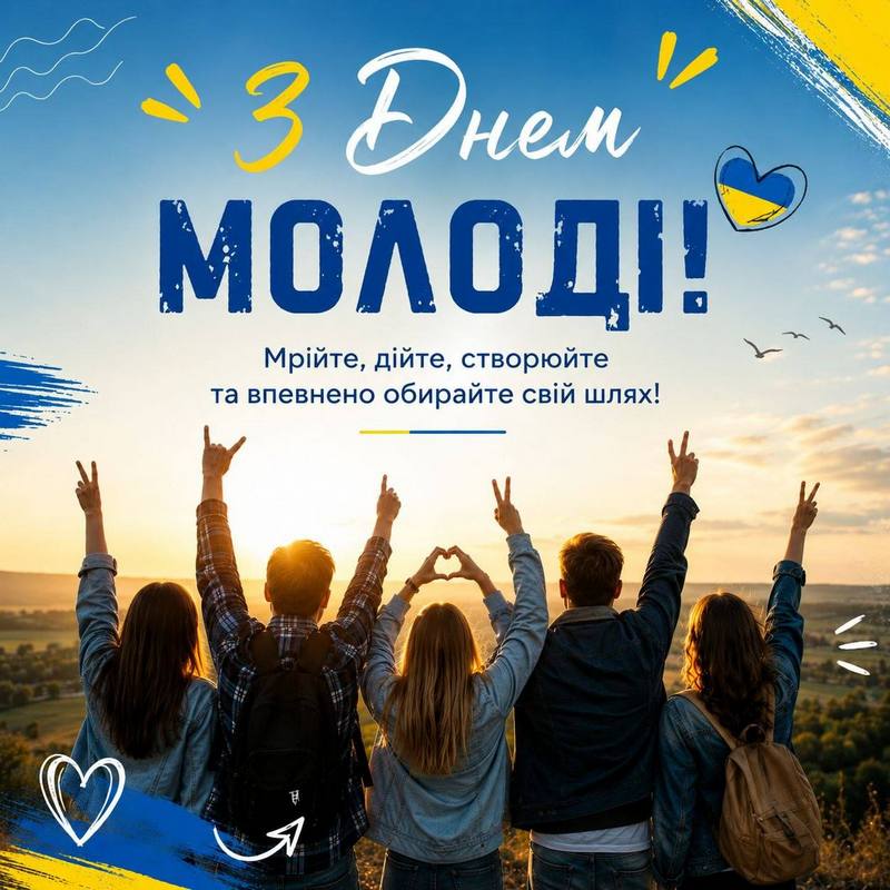 Привітальна листівка з Днем молоді